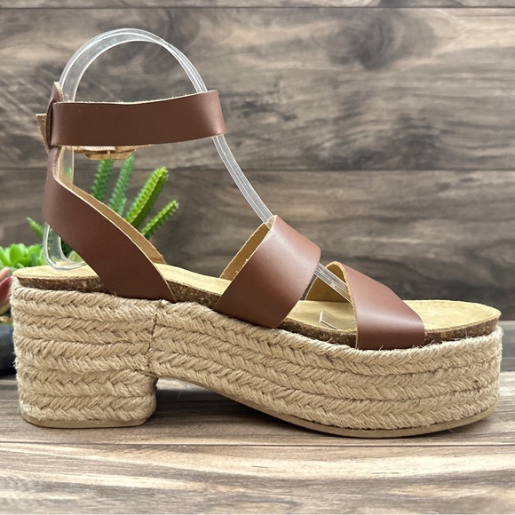 NIB Steve Madden Kelton Espadrille Platform Ankle Strap Sandal Cognac Leather - Picture 7 of 13